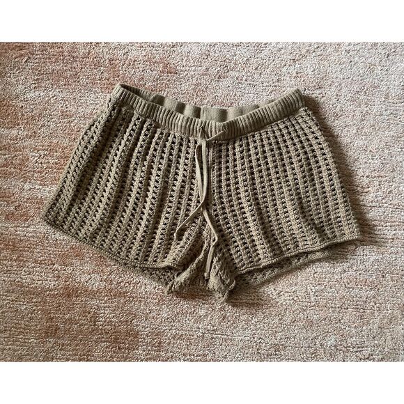 Wild Fable Brown Knit Crochet Shorts Size M Cotton Blend Drawstring Waist - Picture 1 of 6